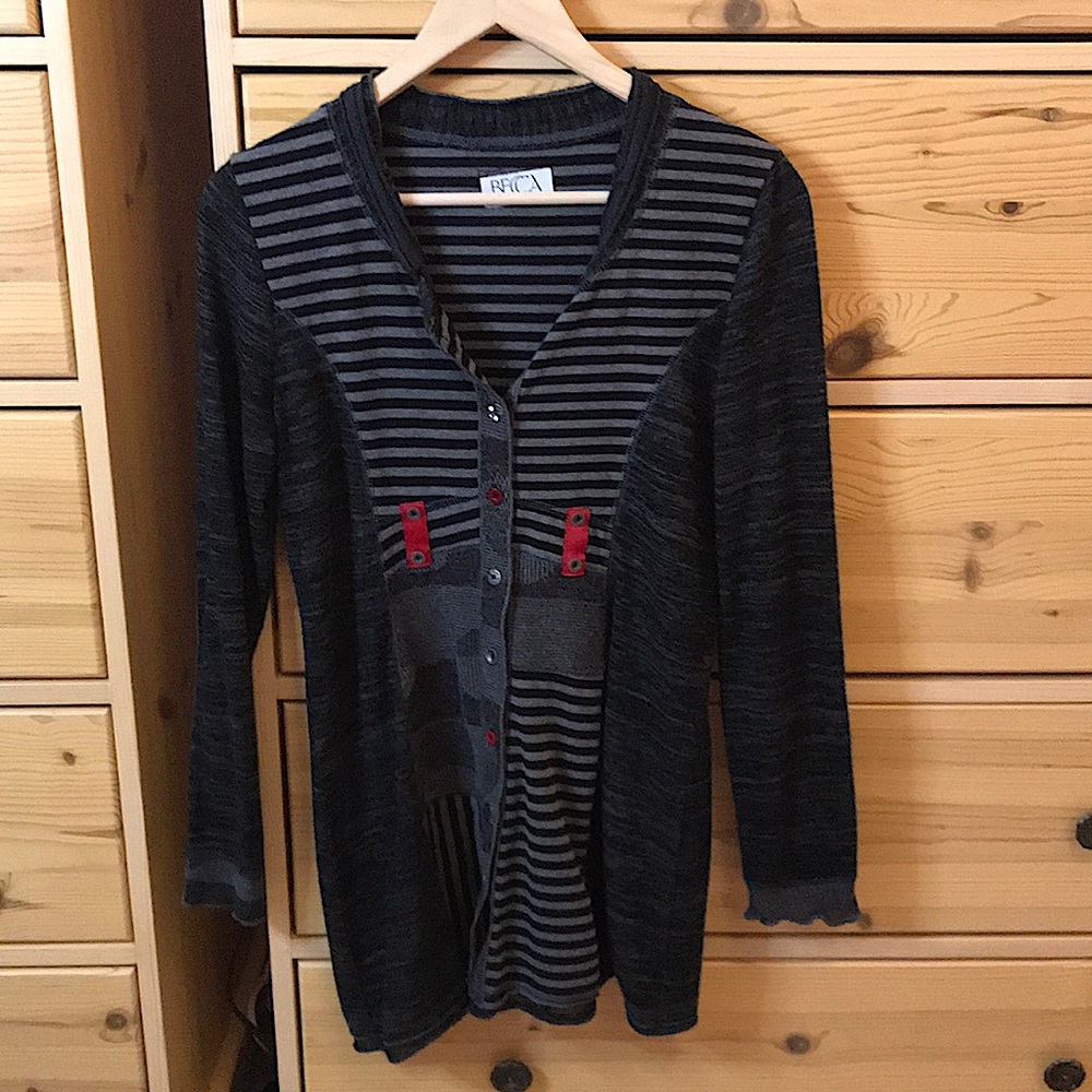 Becca Gray Striped Button Up Cardigan Size Small/Medium
